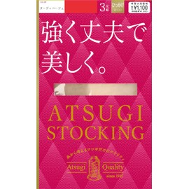 ATSUGI Stockings, Strong, Durable and Beautiful. 3 pack (3 pairs), reinforced toe for women, nude beige, M–L