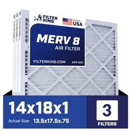 Filter King 14x18x1 Air Filter | 3-PACK | MERV 8 HVAC Pleated A/C Furnace Filters | MADE IN USA | Actual Size: 13.5 x 17.5 x .75"