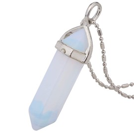 Nupuyai Protection Crystal Point Pendant Necklace for Women Men, Hexagonal Energy Healing Stone Pendant with Chain Opalite