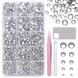 16000 Pcs Resin Rhinestones for Crafting, Flatback White Gems Jelly Rhinestones, Mixed Sizes White Bedazzling Crystal with Pickup Tool for DIY Crafts Clothing Tumblers Mugs Shoes Fabric Nail Art