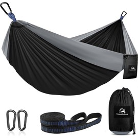 TravelHawk Travel Hammock for 2 Persons Black - Parachute Fabric Hammock 225 kg Load Capacity Hammock with Carry Bag for Balcony, Patio, Garden, Camping, Travel - 305 x 200 cm