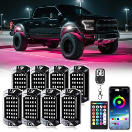 8 Pods Full Angle RGB LED Rock Lights for Truck Jeeps ATV UTV RZR Offroad Golf Cart SXS, Waterproof Multicolor Neon Underglow Kit with Bluetooth APP/RF Remote, 12Volt Underbody Lights
