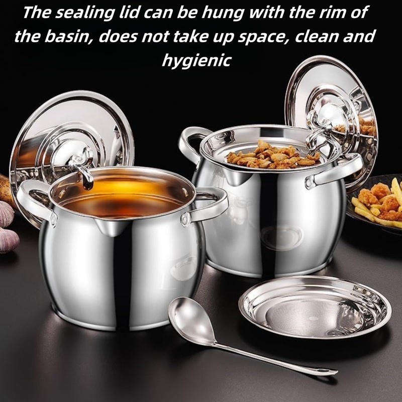 118oz Stainless Steel Jumbo Bacon Grease Container with Removable Strainer,