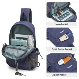 G4Free Canvas Sling Bag Crossbody Backpack Shoulder Bag for Men Women with Anti-theft Pocket & Charge Port (Dark Blue)
