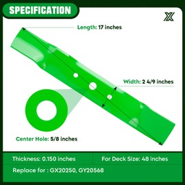 Youxmoto 48 inch Mower Blades Fit for John Deere GX20250 GY20568, for Sabre 1948GV 1948HV 2148HV, 48 inch Deck Blade for Scotts L2048, L2548 (2002) Series, for L120 L130 1948 2148 (High Lift)
