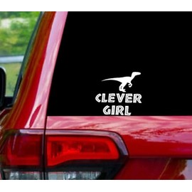 Clever Girl Velociraptor Decal Raptor Dinasour Vinyl Sticker for Cars, Trucks, Vans, Walls, Laptop - White - 5 x 4.5 inches