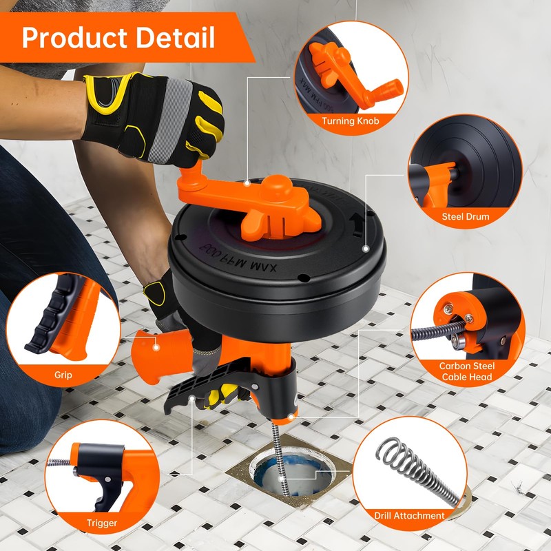 SPRIDRAIN Drain Snake Clog Remover - Hair Drain Auger Tool