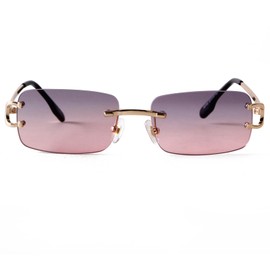 Laurinny Vintage Rimless Sunglasses Retro Rectangle Sunglasses for Men Women Trendy Sun Glasses Shades 90s Eyewear(Gold/Gradient Grey Pink)