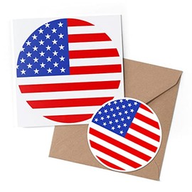 1 x Greeting Card & 10 cm Round Sticker Set - USA Flag Map - Birthday Thank You Friend Lover Fan Mum Dad Kids #9030