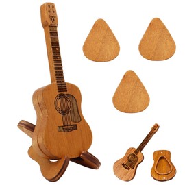 Wzenclave 3 PCS Wooden Guitar Pick Holder With Stand - Unique Engraved Plectrum Case for Electric, Acoustic, Bass Guitar and Ukulele Lovers