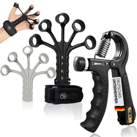 STRABOZZ Grip Strength Trainer Set, Hand Trainer, Finger Trainer, 3 Pieces, Adjustable Forearm Trainer, 5-60 kg, 8 Resistance Levels, Finger Stretcher with Neoprene Wrist Band, Forearm & Hand Training