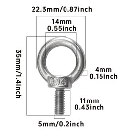 Runseaway 10PCS M5 x 11mm Machinery Shoulder Lifting Eye Bolts, 304 Stainless Steel Male Thread Ring Screw Bolt, Heavy Duty Eyebolt for Industrial Lifting Equipment