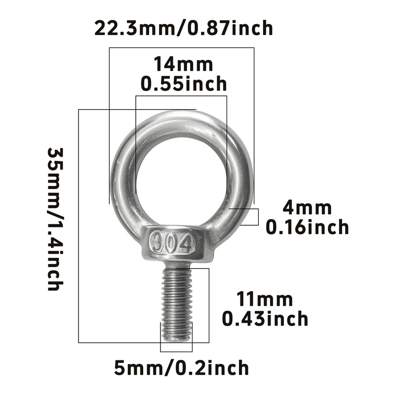 Runseaway 10PCS M5 x 11mm Machinery Shoulder Lifting Eye Bolts,