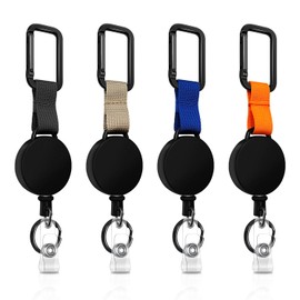 Retractable Key Fob with 60 cm Steel Wire Rope, Lanyard with Carabiner, Badge Holder, Yo-Yo Lanyard with Carabiner, 4 Colours