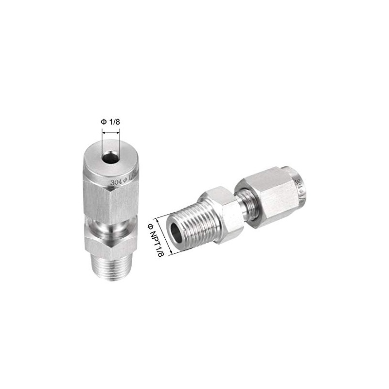 sourcing map Stainless Steel Compression Tube Fitting 1/8NPT Male x