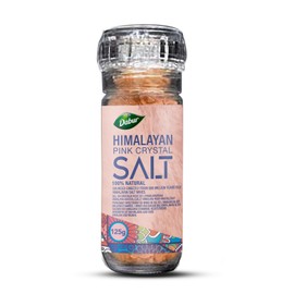 Dabur Himalayan Pink Crystal Salt Glass Grinder - 125g (4.4 Fl oz) - Easy-to-Use Pink Salt Mill & Spice Grinder for Flavorful Cooking