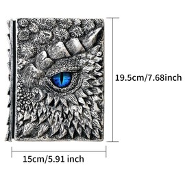 3D Dragon Eye Embossed Journal,Resin Engraving Notebook,Dnd notebook for Dragon Lovers ,100 Sheets Blank Paper,Hardcover Travel Notepad for Writing,Sketchbook,school supplies,office supplies,Collection,Gift A5 (7.3" x 5.1") (Silvery)