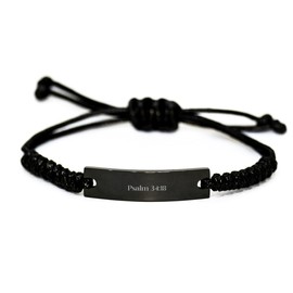 Mens Christian Cross Engarved Psalm 34:18 Black Rope Bracelet for Boy Girl Women Psalm 34:18 Christmas Inspirational Mantra Quote Faith Bible Verse Wristband Adjustable Religious Gifts for Family