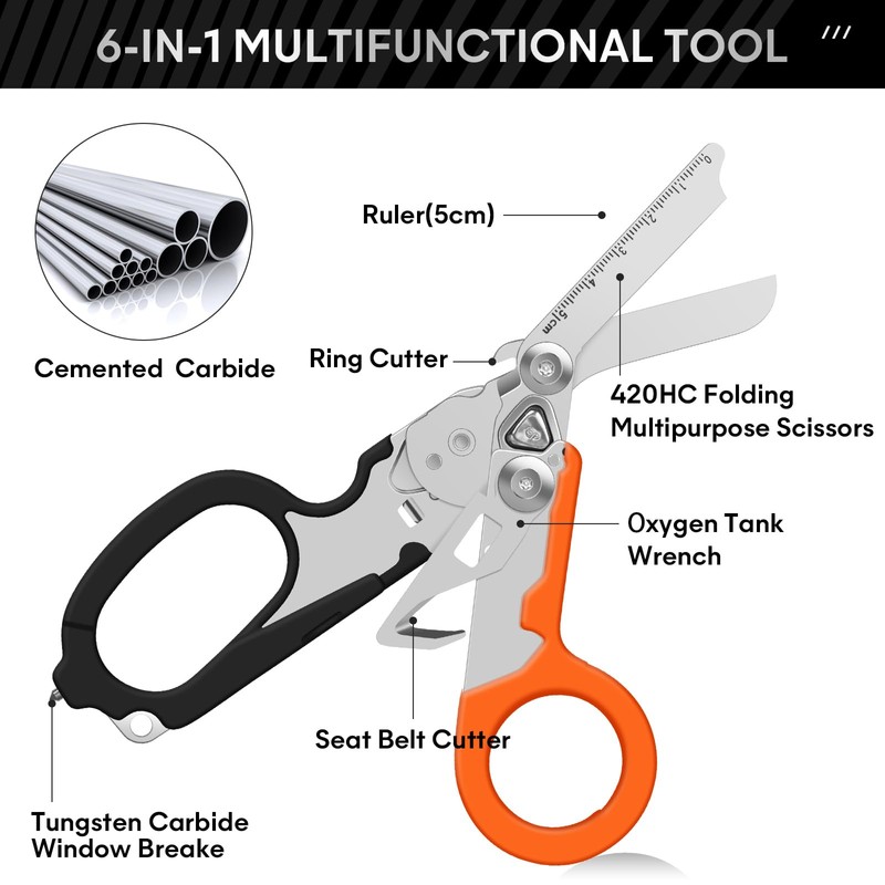 Trauma Shears Emergency Response Shears, Stainless Steel Foldable Scissors Pliers,