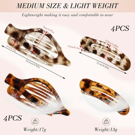 BelleVive 8 Pieces Flat Hair Clips Flat Hair Claws Tortoiseshell 2 Styles Hair Claws for Women Thin Thick Hair Flat Hair Claws for Laying Hair Accessories