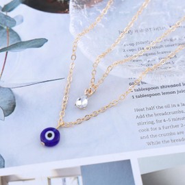 Wendalern Evil Eye Choker Necklace Layered Crystal Tear Blue Eye Pendant Necklace Layering Gold Chain Sapphire Devil Eye Necklace Demon Eye Clavicle Necklace Jewellery for Women, Zinc, No Gemstone