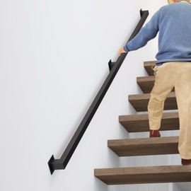 4FT Stair Railings Indoor, Black Iron Railings for Stairs, Industrial Handrail Wall Mounted, Hand Railing for Stairs Indoor 500lbs Load Capacity, Sturdy Stair Railing for Loft Porch Deck, 2 Sections