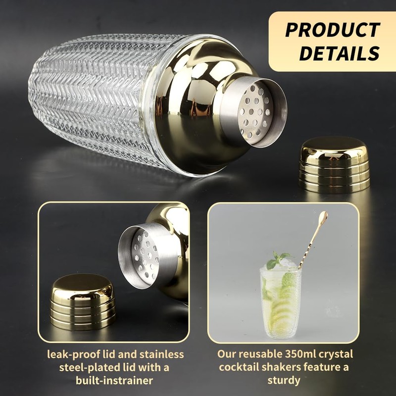 Gold Cocktail Shaker Set with Measuring Jigger, Mixing Spoon &