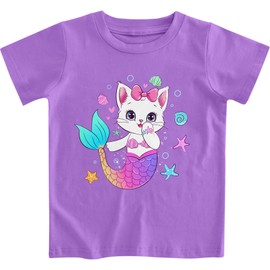 RAISEVERN Toddler Girls Clothes Cute Girl Shirts 2T Mermaid Cat Graphic Tee Crewneck Short Sleeve Tshirts 3T Kids Tops Ocean Animal Summer Outifits