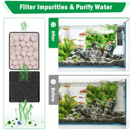 AQQA Aquarium Filter, 3-Stage Filtration, Adjustable Wave Maker & Oxygenator, Quiet 12W 115GPH Submersible Pump, Easy Clean Sponge Filter, for 30 Gallon Freshwater Saltwater Fish Tank 110V/60Hz