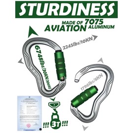 CE Certified 30KN Upgrade Auto Locking Climbing Carabiner Clip Twist Lock Heavy Duty Climbing Carabiner for Rock Climbing, Hammocks, Rappelling, Rescue, and Hunting D-Shaped 4.53 Inch