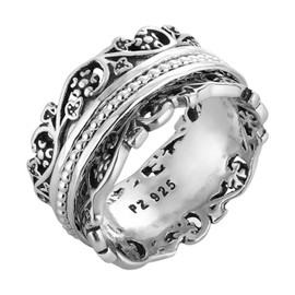 Paz Creations 925 Sterling Silver Spinner Rings for Women - Artisan Jewelry Band Fidget Rings, Women Boho Statement Rings, Handcrafted & Vintage Style Meditation Ring - Gift Ready, Silver, Size 5
