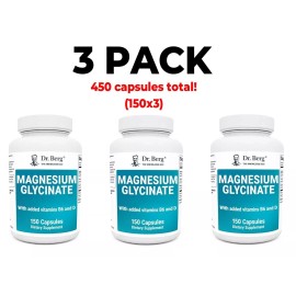 Dr. Berg's Magnesium Glycinate, 3 PACK, 150 Veg Cap each (450 total!)