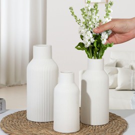 Tobulkirl Ceramic Vase Set of 3, White Vase for Modern Home Decor, Decorative Vases for Bouquet Pampas Grass Dried Flowers, Living Room, Bedroom, Bathroom, Shelf Centerpiece Table Decorations