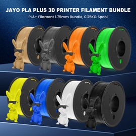 JAYO PLA+ Filament Bundle 1.75mm, 3D Printer Filament Bundle Multicolor, Individually Vacuum Packed, 250g Spool, 8 Pack, 2KG in Total, Black+White+Grey+Blue+Green+Orange+Yellow+Burlywood Color