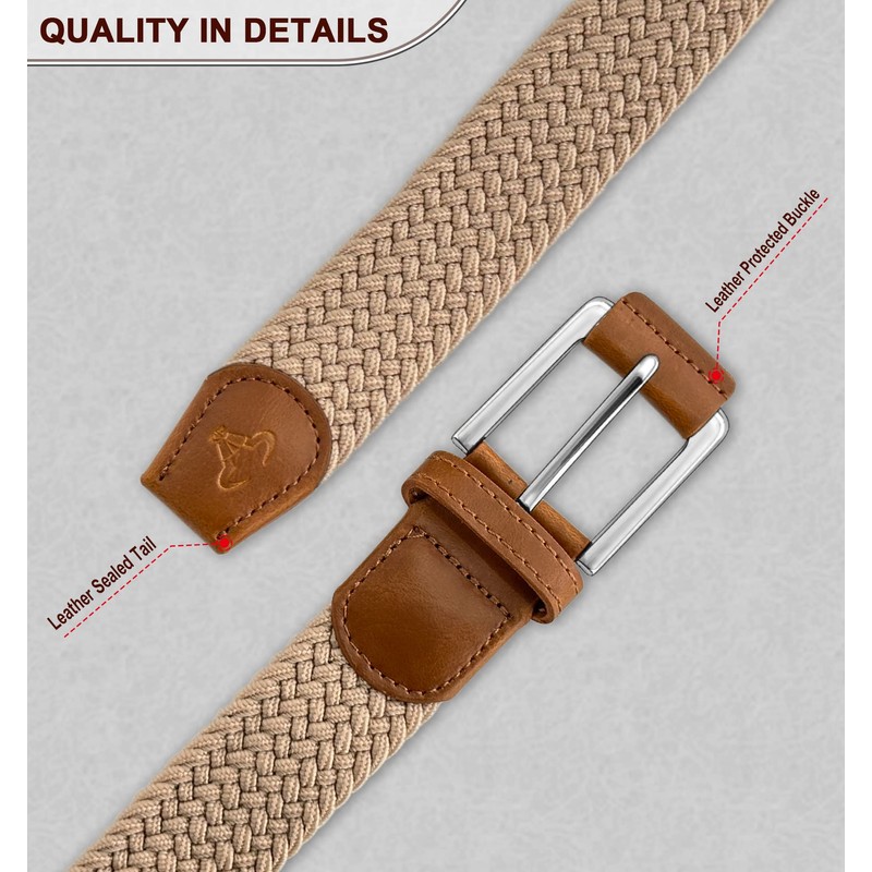 BULLIANT Belt for Men 2Pack,Mens Gift Stretch Braided Web Belt