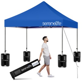 SereneLife 10x10 ft. Outdoor Pop Up Canopy, Instant Shelter, Waterproof Tent with Wheeled Carry Bag and Sand Bags, Foldable and Portable, UV and Weatherproof, Ideal for Outdoor Events (Navy Blue)