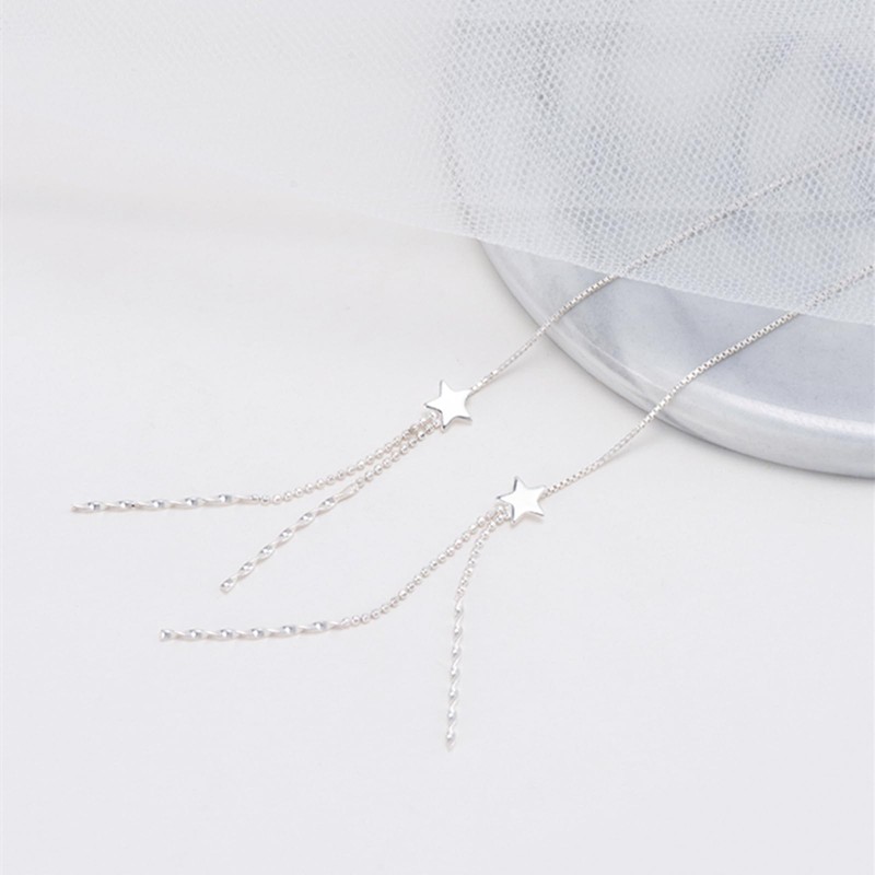 Sterling Silver Long Pull Through Threader Star Bead Wavy Tassel