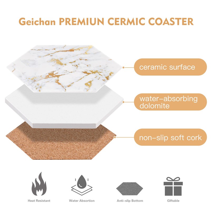 Geichan Marble Coaster Set for Table Protection,8 Pcs Drink Coasters