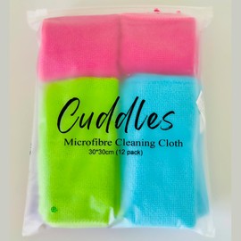 Cuddles Microfiber Cleaning Cloth - Pack of 12 Cleaning Cloths for Kitchen, Car, and Windows -30x30cm Lint-Free Cloths for Washing Dishes and Dusting - Microfibre Cloth Set for All Your Cleaning Needs