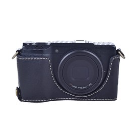 Rieibi Ricoh GR II Vintage PU Leather Camera Case for Ricoh GR II GRII GR2 DSLR Camera - Protective Case with Strap, Black, Cosmetic Case, black, Cosmetic case
