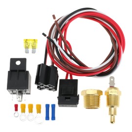Electric Fan Relay Kit Fan Wiring Kit with Thermostat Radiator Fan Temperature Sensor Switch 185 On 175 Off, 40 AMP Waterproof Relay Kit, Electric Cooling Fan Thermostat Kit 4 Pin
