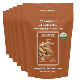St. Claire’s Organic Ginger Pastilles – 6-Pack EcoPack, 3 oz Each | Certified Organic, Vegan, Gluten-Free, Allergen-Free, Non-GMO, Low Calorie, Plant-Based | Made in USA