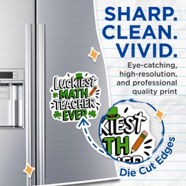 (2 Pack) Luckiest Math Teacher Ever Magnets - St Patrick's Day Decoration - Teacher Appreciation Gift - Classroom Decor - 5" On Longest Side - for Cars, Fridges, Toolboxes - Made in USA - MAG5588