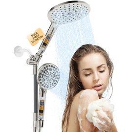 HEROBAI Filtered Rainfall Shower Head with Handheld Spray Combo, Dual Shower Head Combo High Pressure, Double Sprayer Filter Shower Head with Extra Long Hose & Adjustable Shower Arm (Brushed Nickel)