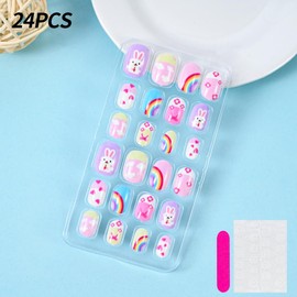 120Pcs Kids Press on Nails Unicorn Fake Nails for Kids Girls Pre Glue Full Cover Short Acrylic Nails Childrens Stick on Nails Shells Star Rainbow False Nail Tips Kit for Girls Nail Art Decoration