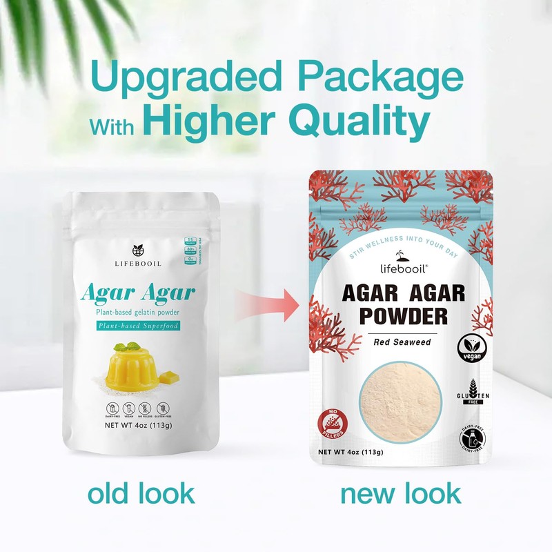 Agar Agar Powder, Vegan Unflavored Gelatin Substitute, Non-GMO, Gluten Free,