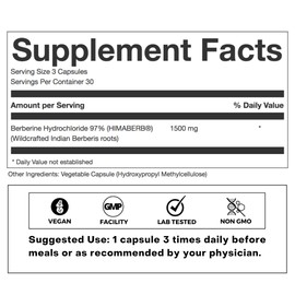 FOLIUS LABS Clean Label Berberine HCl 97% - Clinically Studied Ultra High Strength Pure Berberine 500mg Supplement - Gluten-Free - 90 Capsules