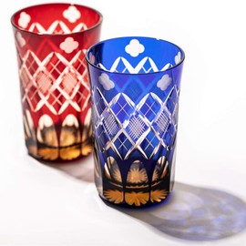 Fires 切子 4-Leaf on Clover 矢来 魚子 Tumbler Pair Stamped (Amber Red/Amber Luli) Stay tb94419arb