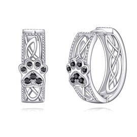 POPLYKE S925 Sterling Silver Paw Print Creole Earrings Women's Dog Earrings Paw Earrings Dog Jewellery 19 mm