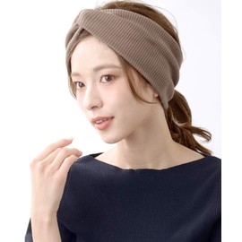 VINGTAINE HB-99-MOC- Rib Turban Hair Band, Wide, Cross Hair Band, Casual, Simple, Volume, Hair Accessory, Mocha
